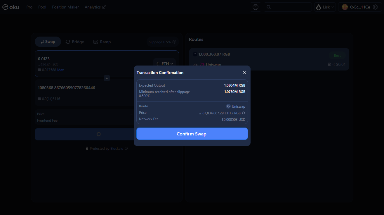 Confirm swap